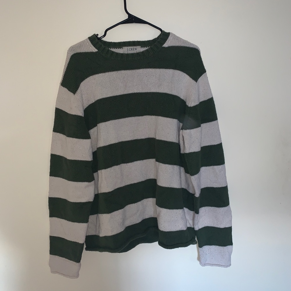 Green and white stripe crewneck sweater